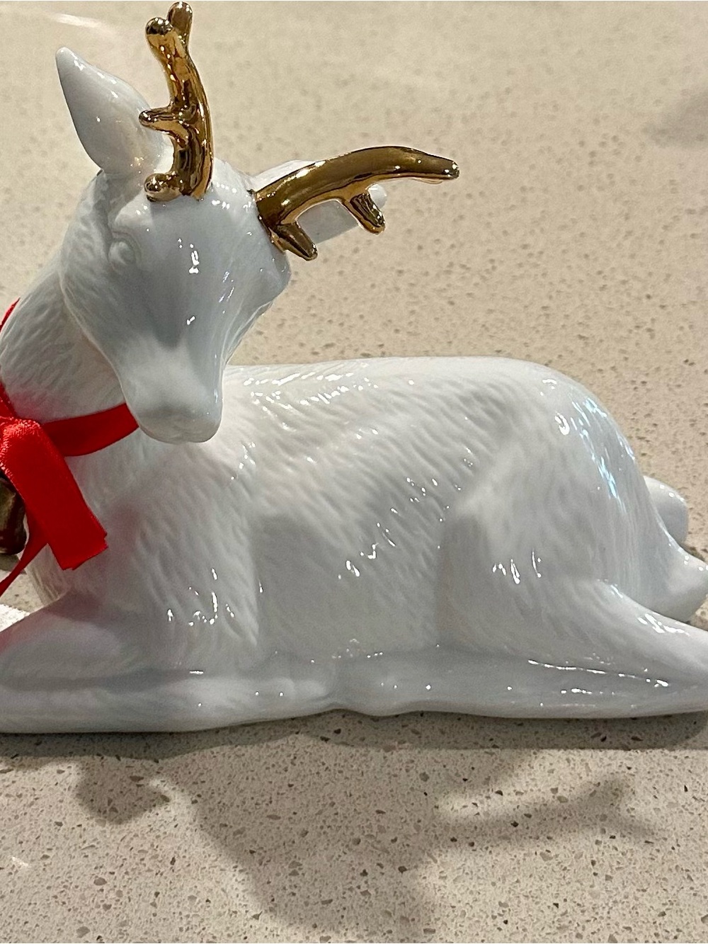 White and Gold Ceramic Reindeer Holiday Figurine - Brand:
